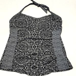 Merona Black & White Medallion Print Ruched Modest Tankini Swimsuit Top S